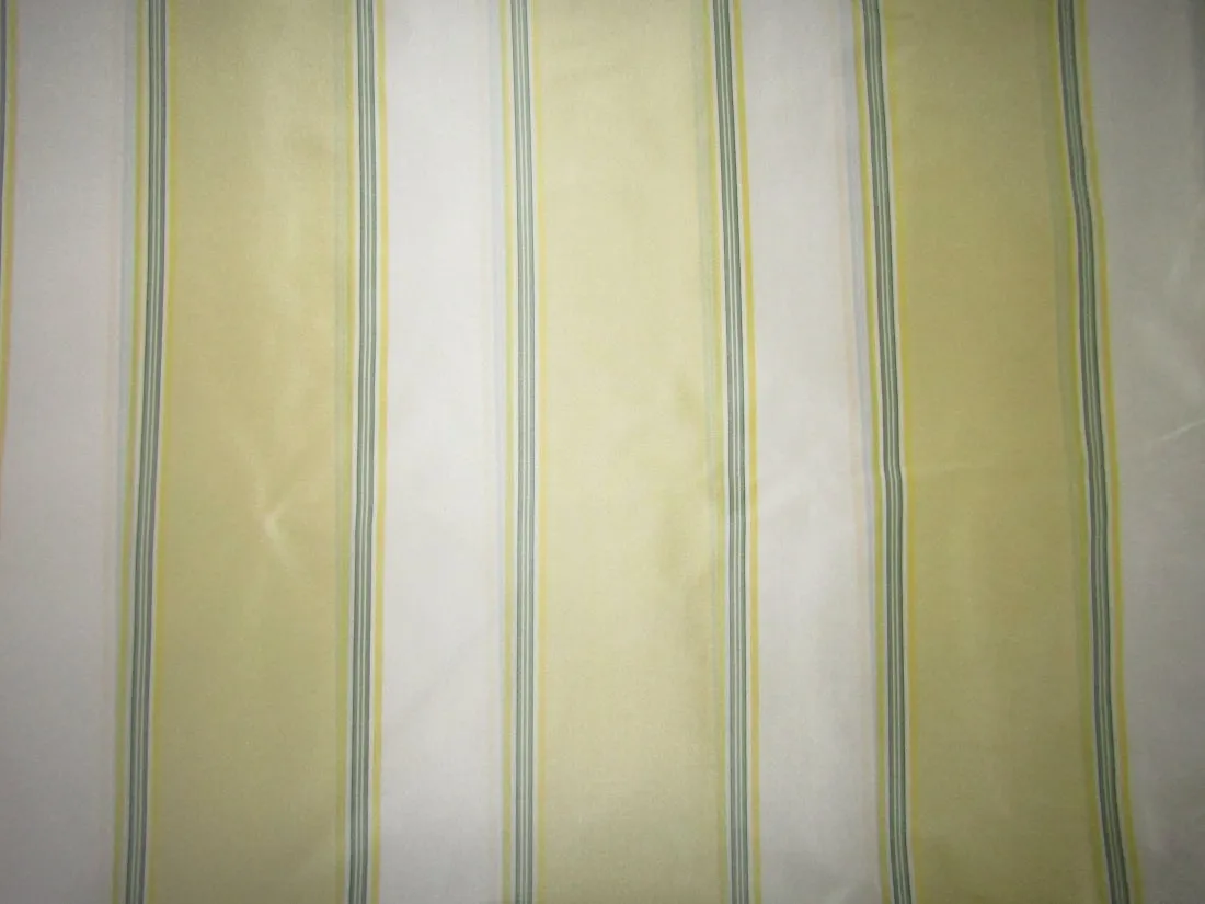 100% Silk Taffeta Fabric Butter/Cream/Ivory and green stripes 54" wide TAFS17[2]