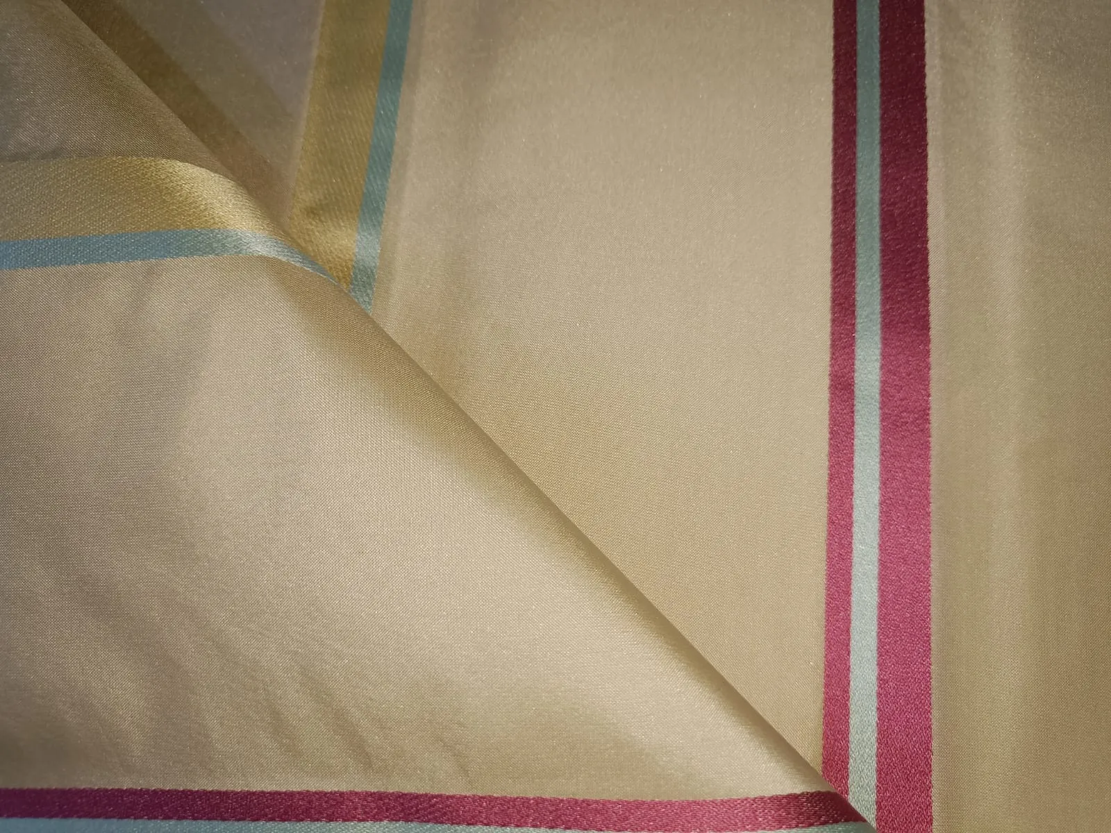 100% Silk Taffeta Fabric Champagne multi colour satin stripes 54" wide Taf#S103