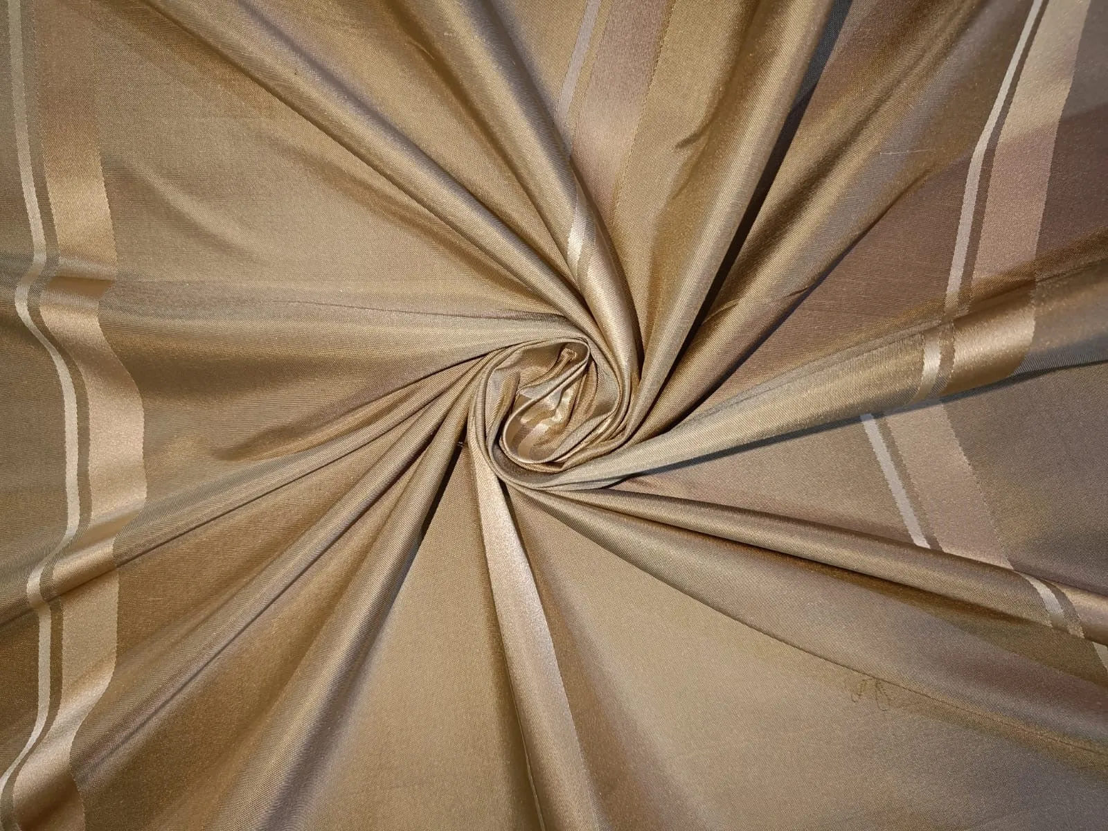 100% Silk Taffeta Fabric Shades of Beige & Cream colour with Satin Stripes 54" wide TAF#S102[2]