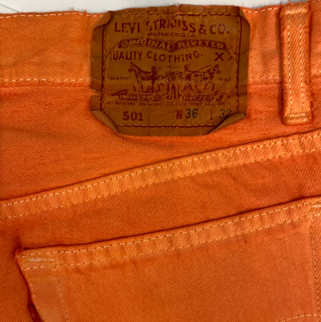 1980s Vintage Levi’s Orange Bell Bottom Flare 501 Jeans - W36