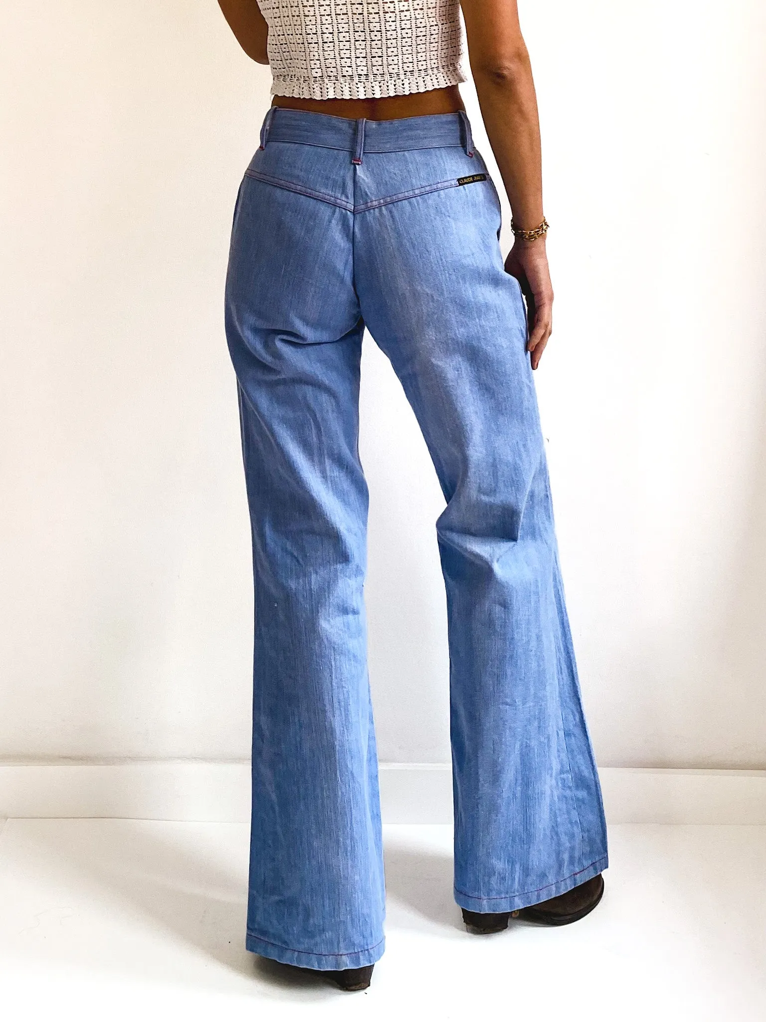 70s vintage light blue washed bell bottom jeans XS-S