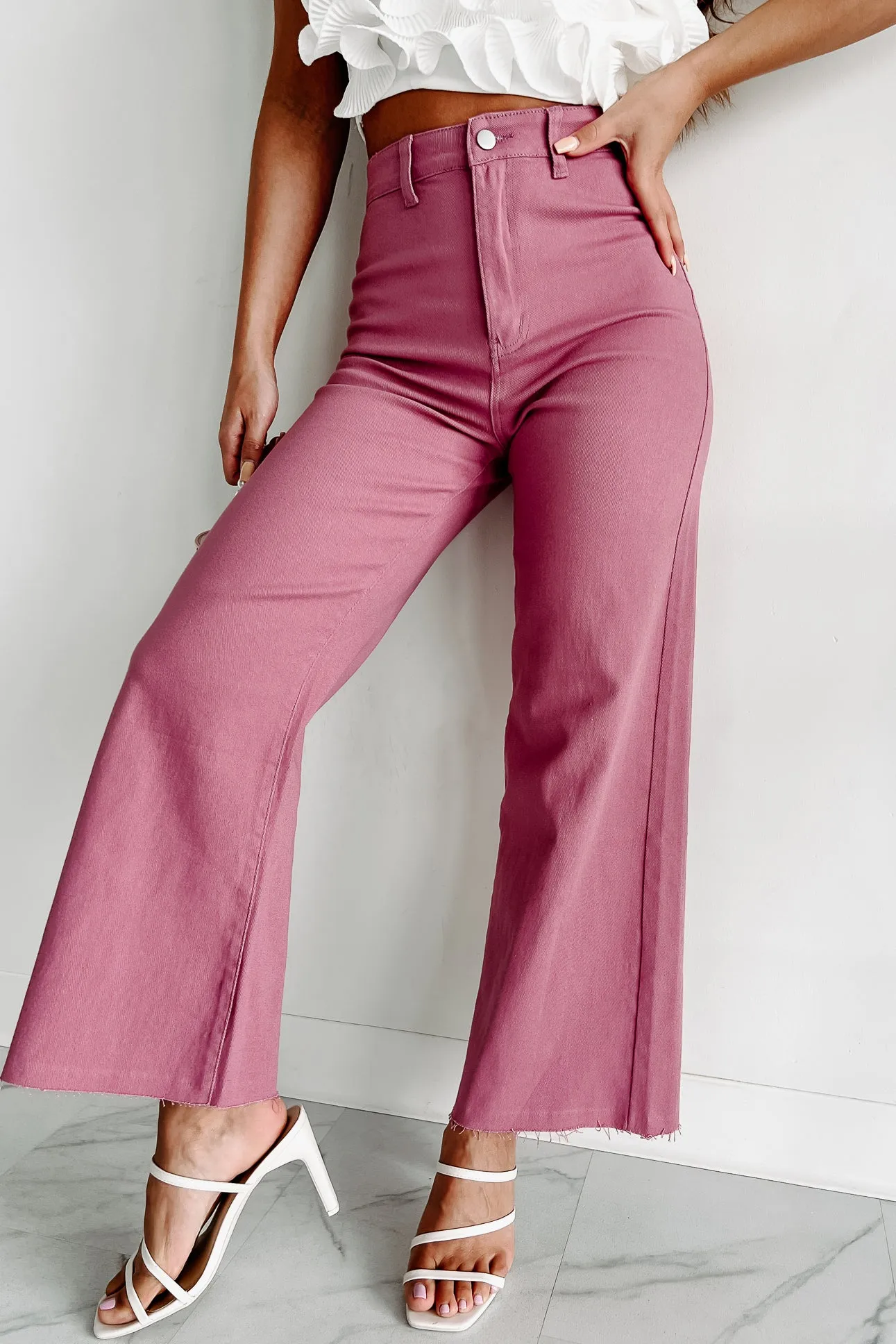 According To Plan High Rise Wide Leg Crop Jeans (Wild Rose)