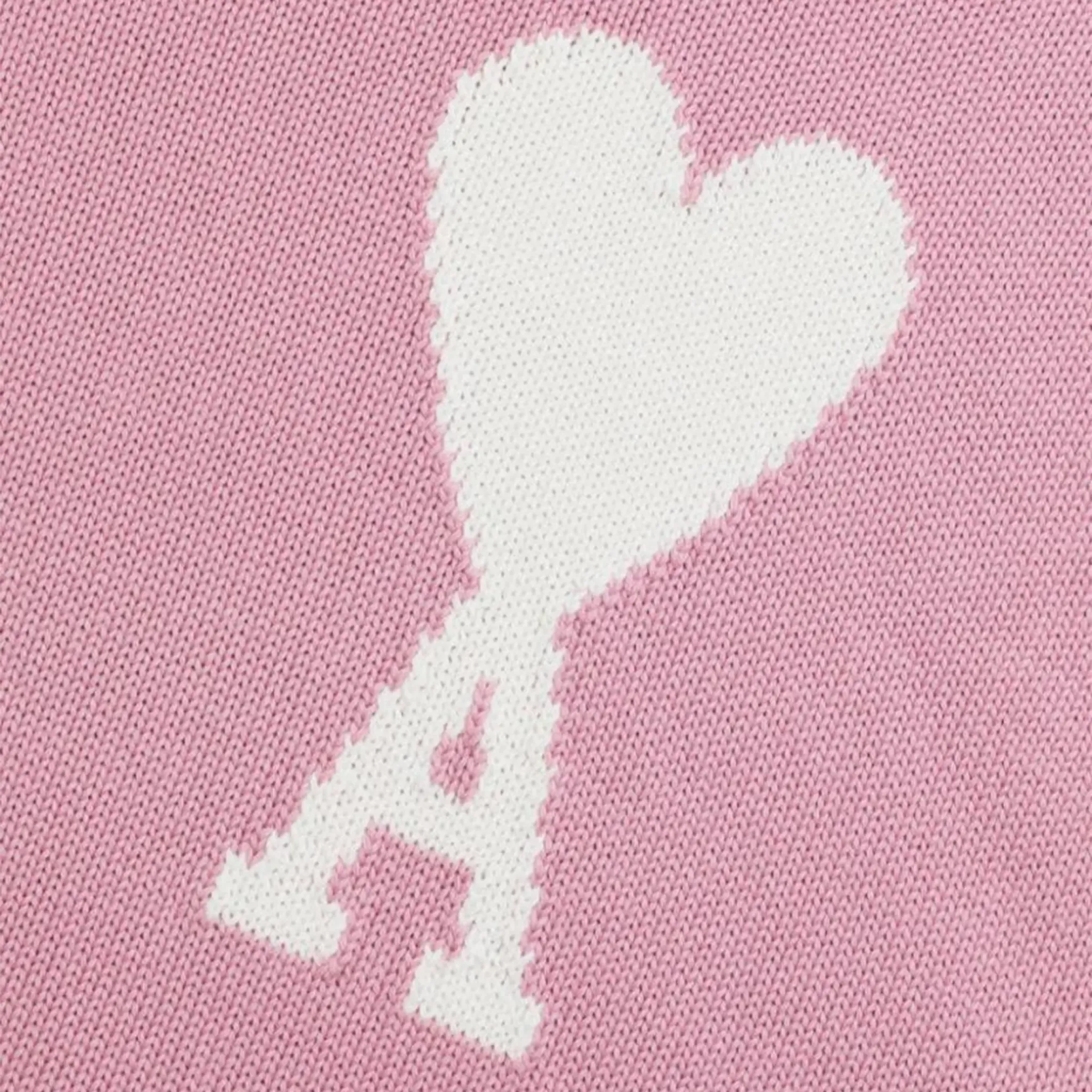 Ami Paris Ami De Coeur Logo Intarsia Pink Knit Sweatshirt