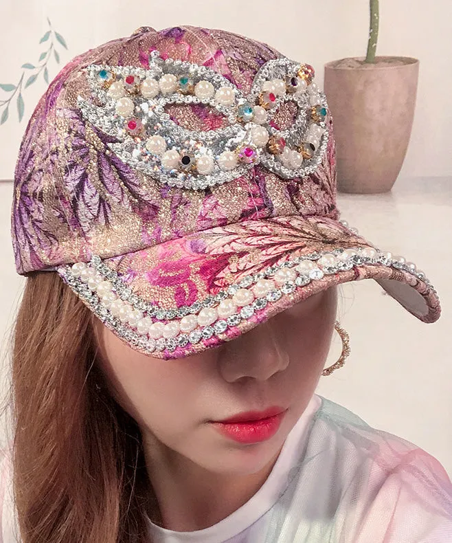 Art Purple Zircon Pearl Embroideried Silk Baseball Cap Hat LY531