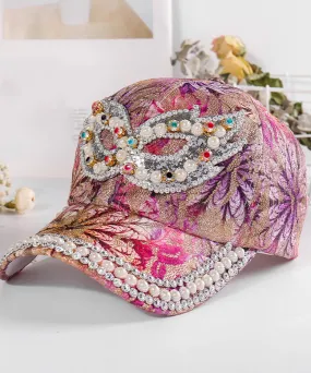 Art Purple Zircon Pearl Embroideried Silk Baseball Cap Hat LY531