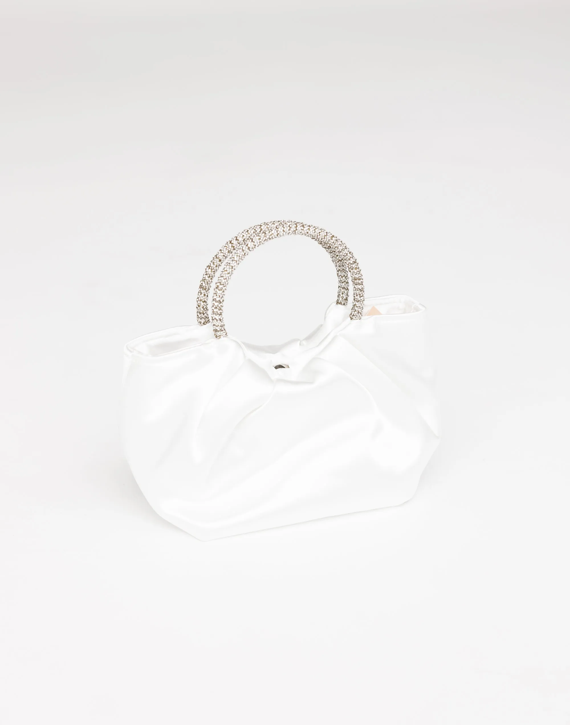 Aurelia Handle Bag (White Satin-Silver Diamante) - By Billini