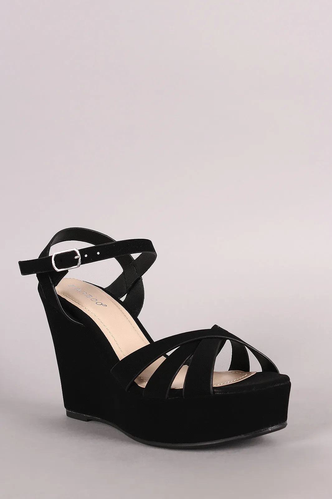 Bamboo Crossover Strappy Platform Wedge Sandal