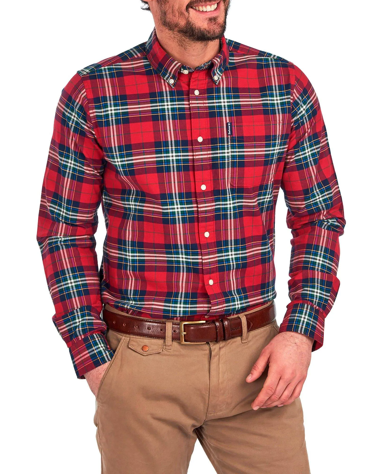 Barbour Highland Check 11 Plaid Button Down Shirt Tailored Fit in Crimson Tartan