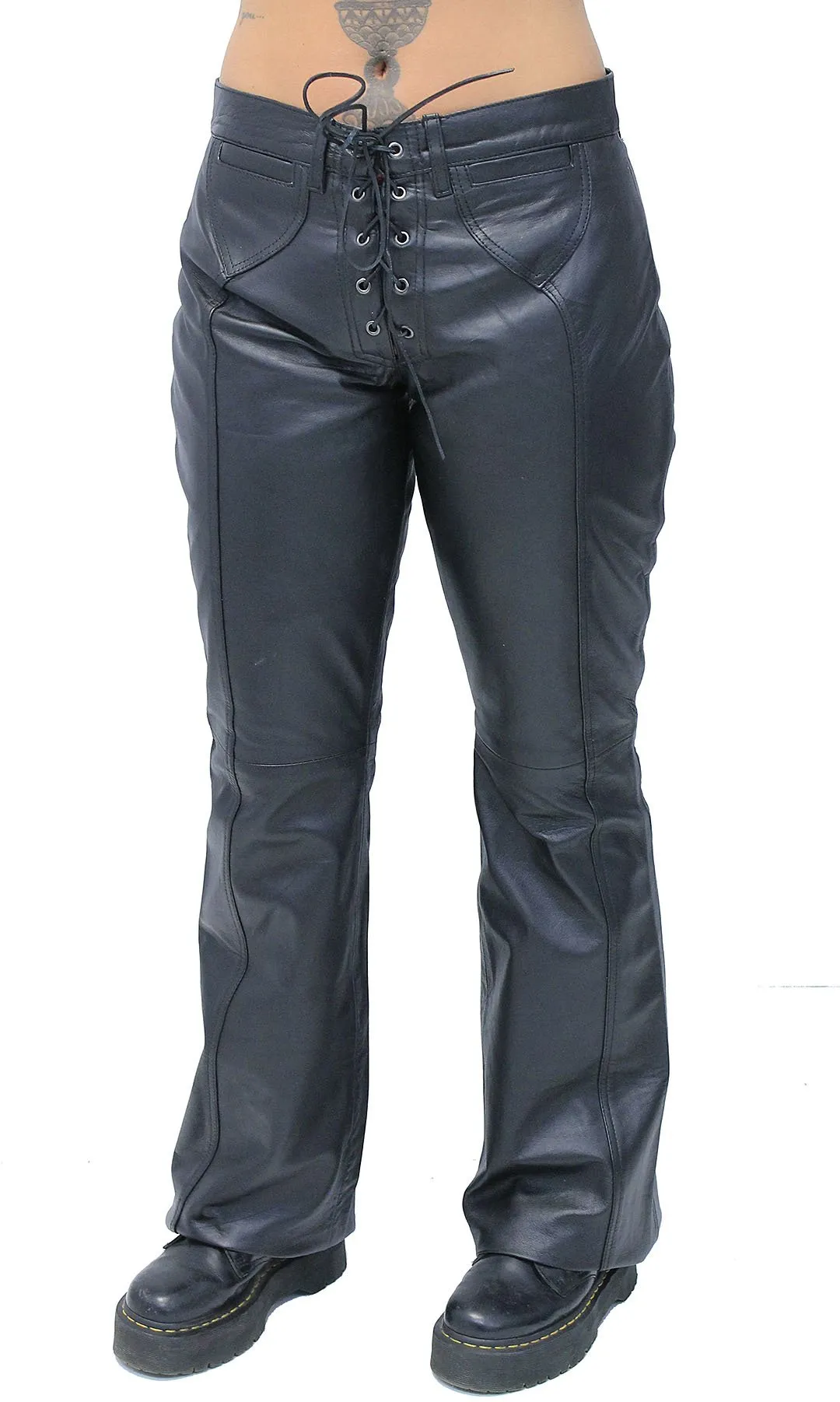 Bell Bottom Lace Up Genuine Leather Pants for Women #LP2071LK ()