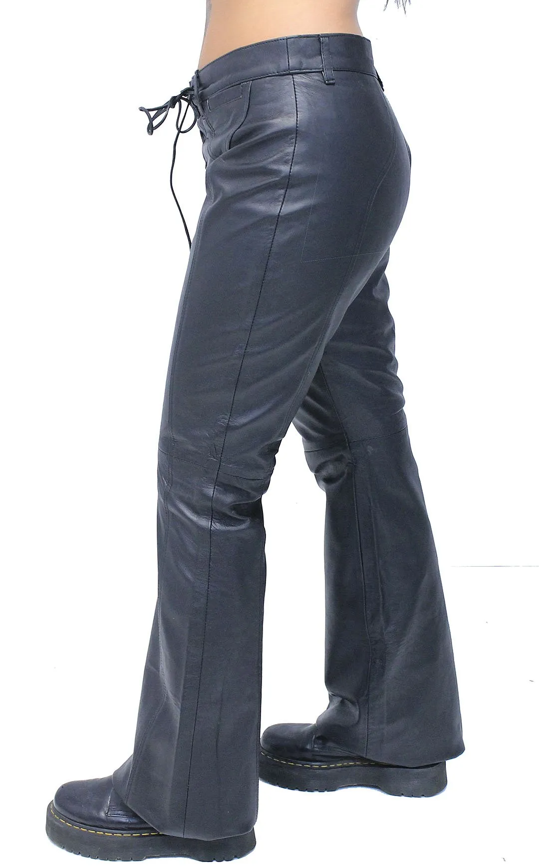 Bell Bottom Lace Up Genuine Leather Pants for Women #LP2071LK ()