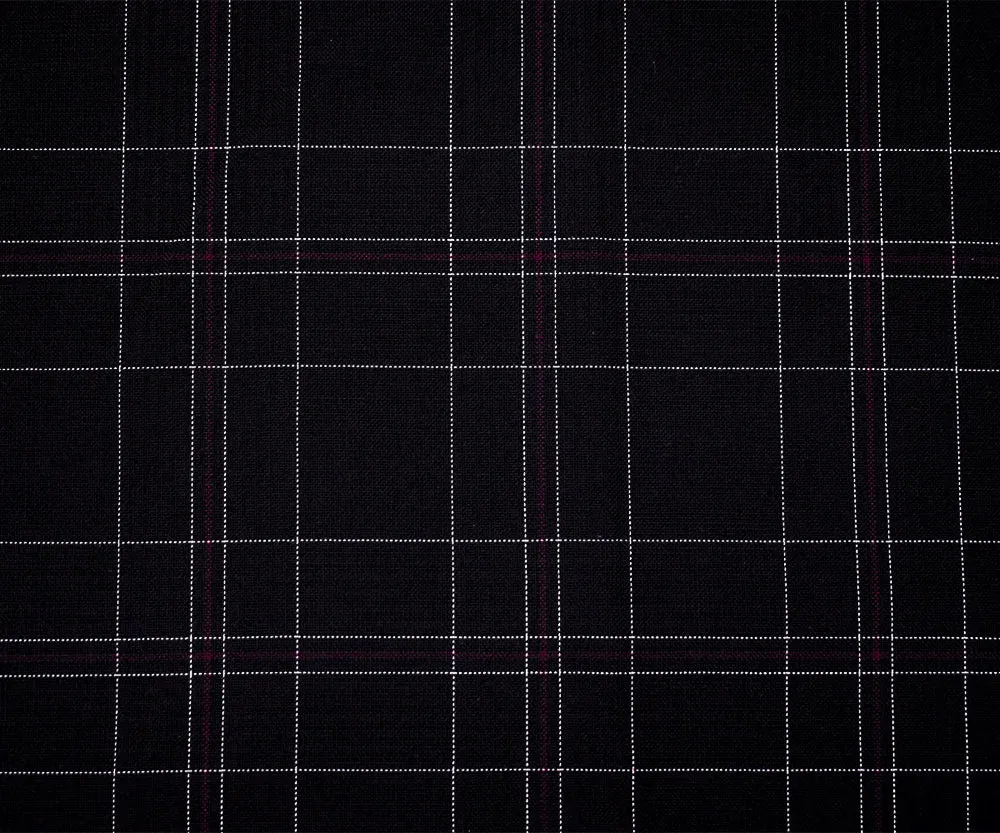 Black-Burgundy-Multi Polyester Wool Blend Plaid Shirting Woven Fabric