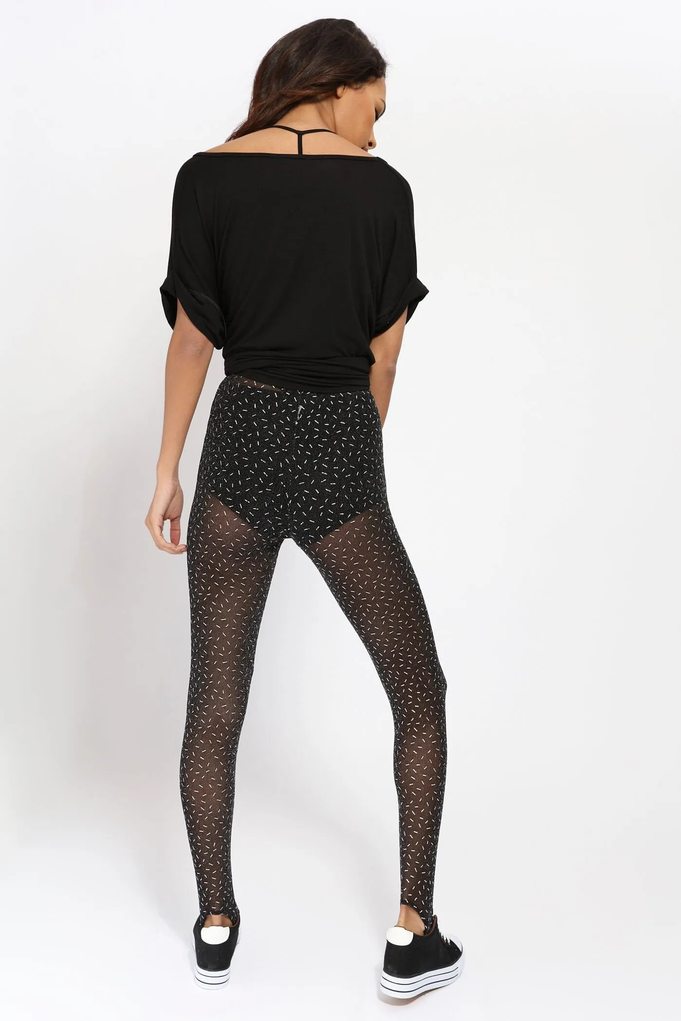 Black Mesh Metallic Print Leggings