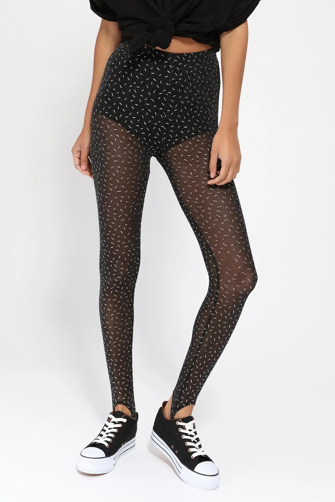 Black Mesh Metallic Print Leggings