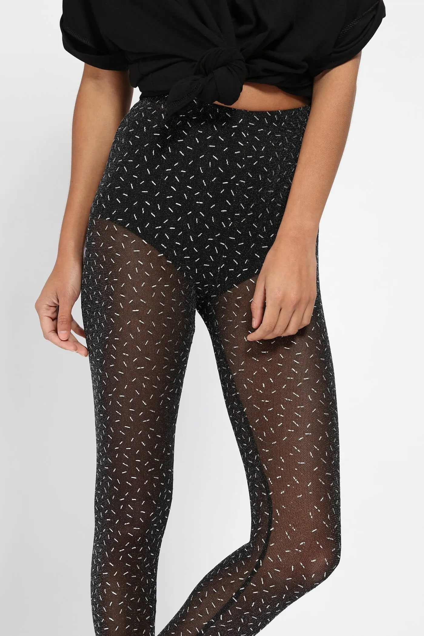 Black Mesh Metallic Print Leggings