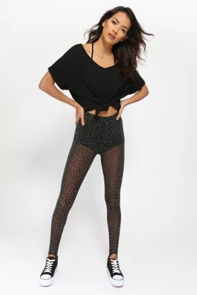 Black Mesh Metallic Print Leggings