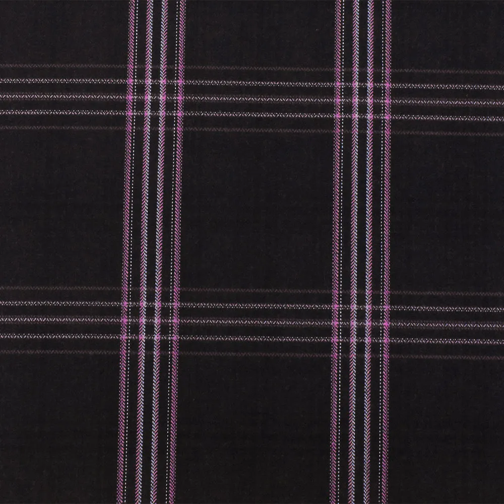 Black-Purple-Multi Plaid Wool Poly Herringbone Twill Woven Suiting Fabric