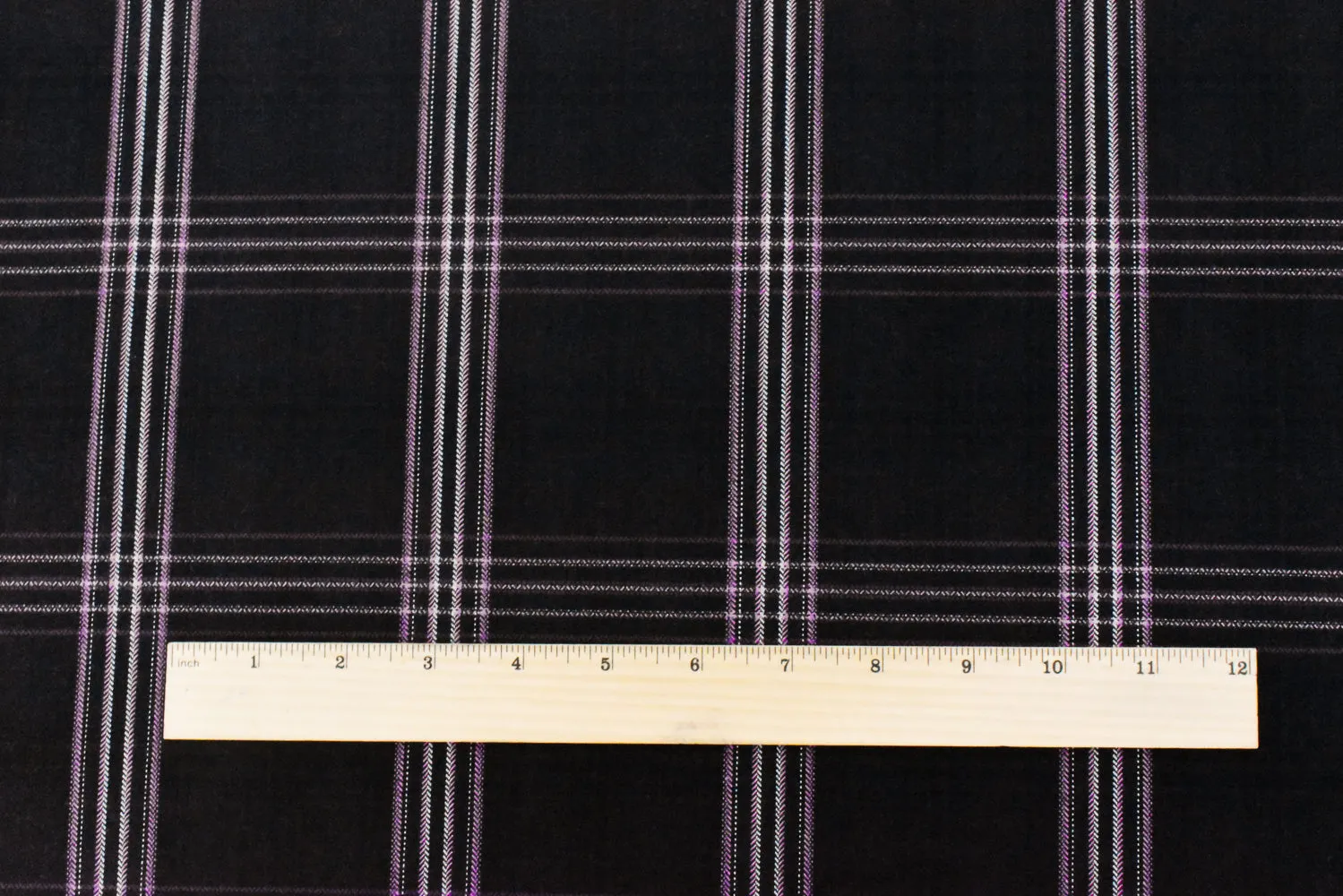 Black-Purple-Multi Plaid Wool Poly Herringbone Twill Woven Suiting Fabric