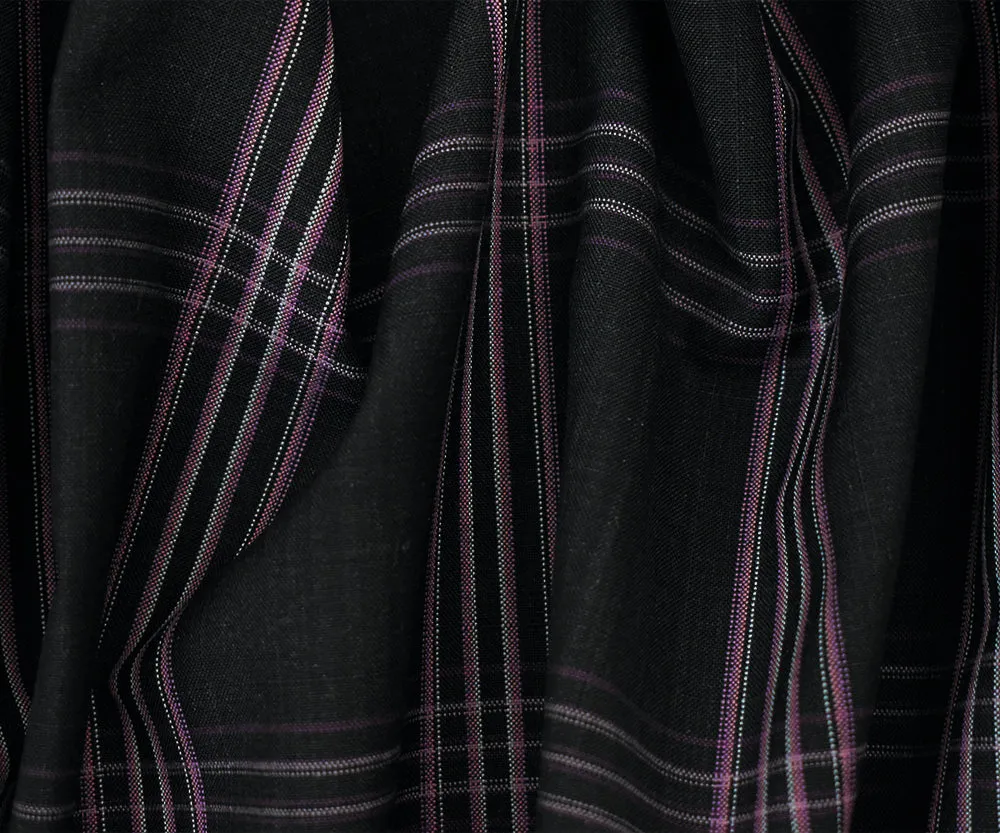 Black-Purple-Pink Polyester Wool Plaid Shirting Woven Fabric