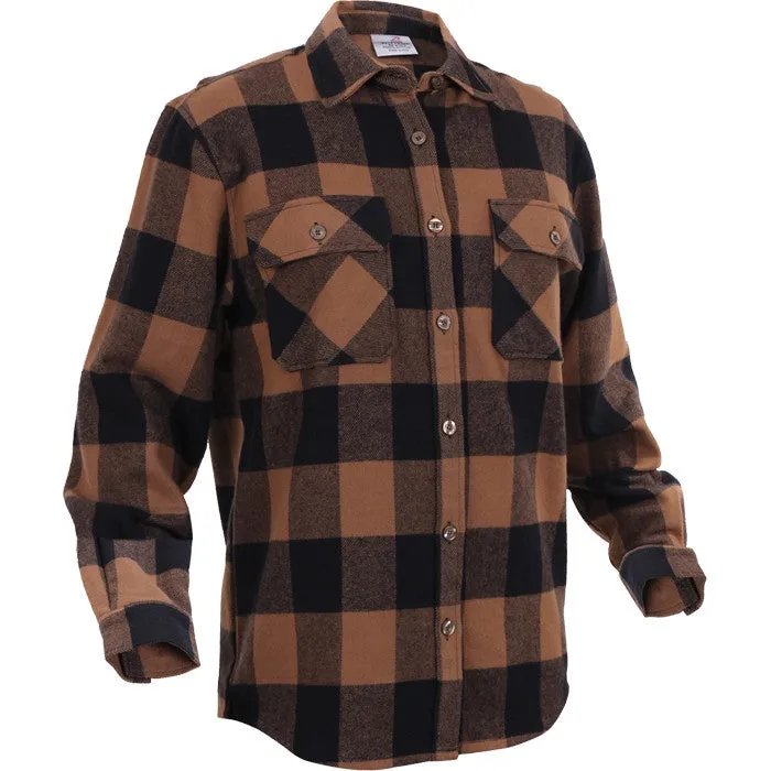 Brown   Black - Buffalo Plaid Extra Heavyweight Brawny Flannel Shirt