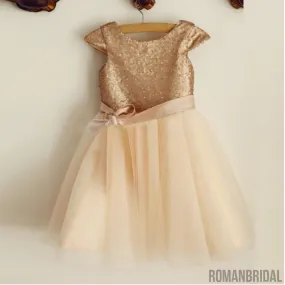 Cap Sleeve Round Neck Tulle Flower Girl Dresses, Popular Little Girl Dresses, FGS025