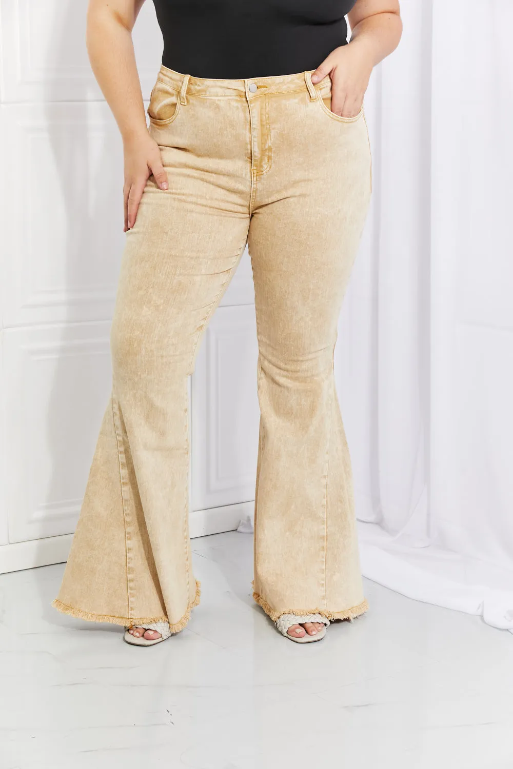 Color Theory Flip Side Fray Hem Bell Bottom Jeans in Yellow