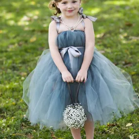 Dusty Blue Pix Tutu Dresses, Tulle Flower Girl Dresses, Cheap Little Girl Dresses for Wedding, FG046