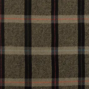 Earth Beige-Black-Multi Plaid Wool Cotton Twill Woven Suiting Fabric