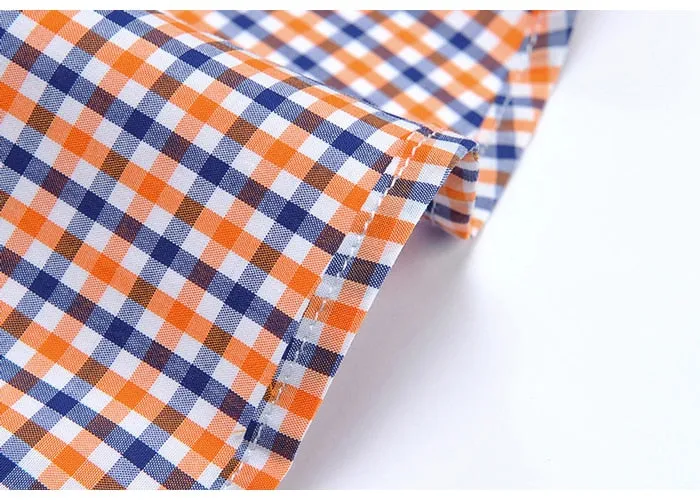 England Style Plaid Checked Cotton Men's Pocket-less Design Short Sleeve Summer Casual Standard-fit Button-down Thin Shirt