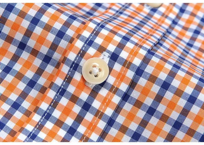 England Style Plaid Checked Cotton Men's Pocket-less Design Short Sleeve Summer Casual Standard-fit Button-down Thin Shirt