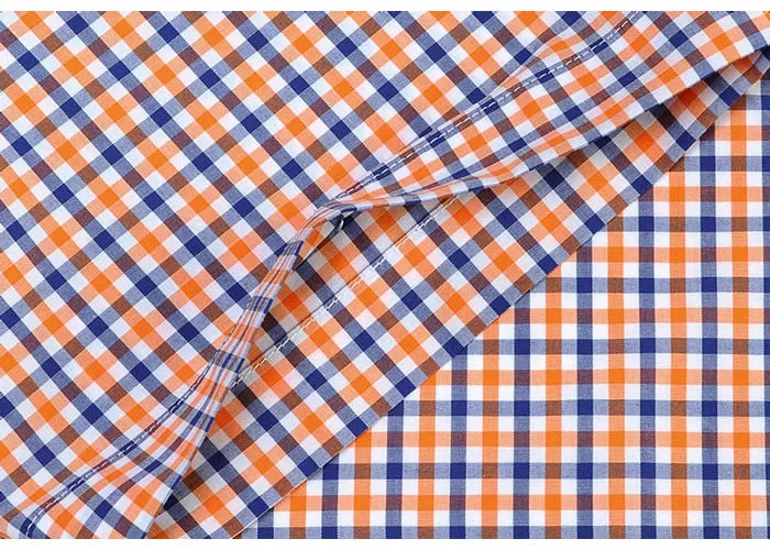 England Style Plaid Checked Cotton Men's Pocket-less Design Short Sleeve Summer Casual Standard-fit Button-down Thin Shirt