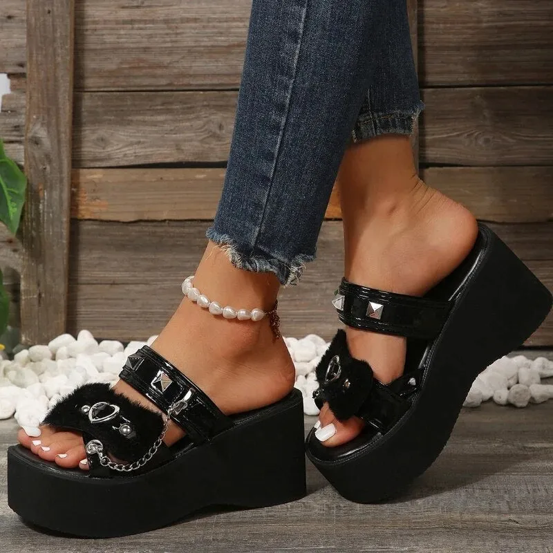 Funki Buys | Shoes | Women's Chunky Gothic Wedge Sandals