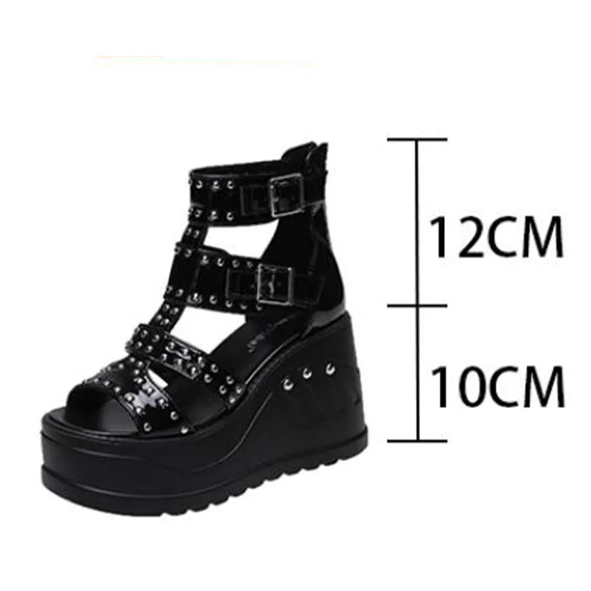 Funki Buys | Shoes | Women's Gothic Punk Rivet Wedge Sandal