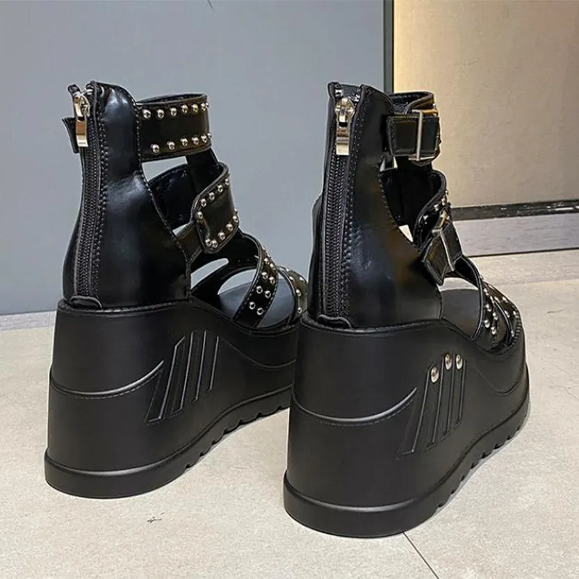 Funki Buys | Shoes | Women's Gothic Punk Rivet Wedge Sandal