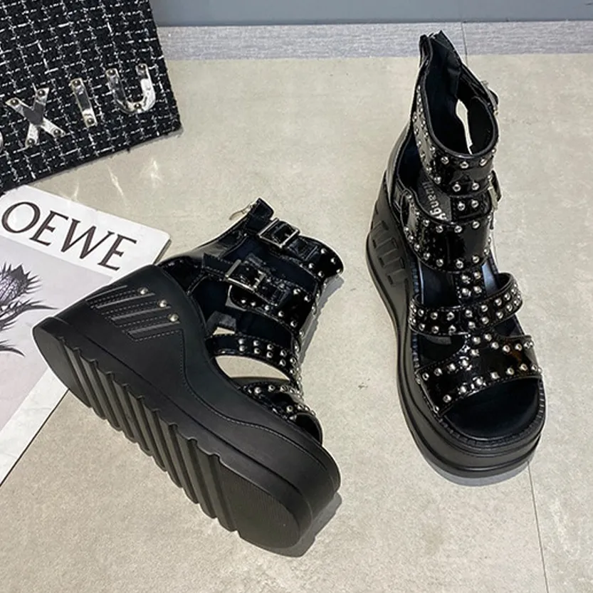 Funki Buys | Shoes | Women's Gothic Punk Rivet Wedge Sandal