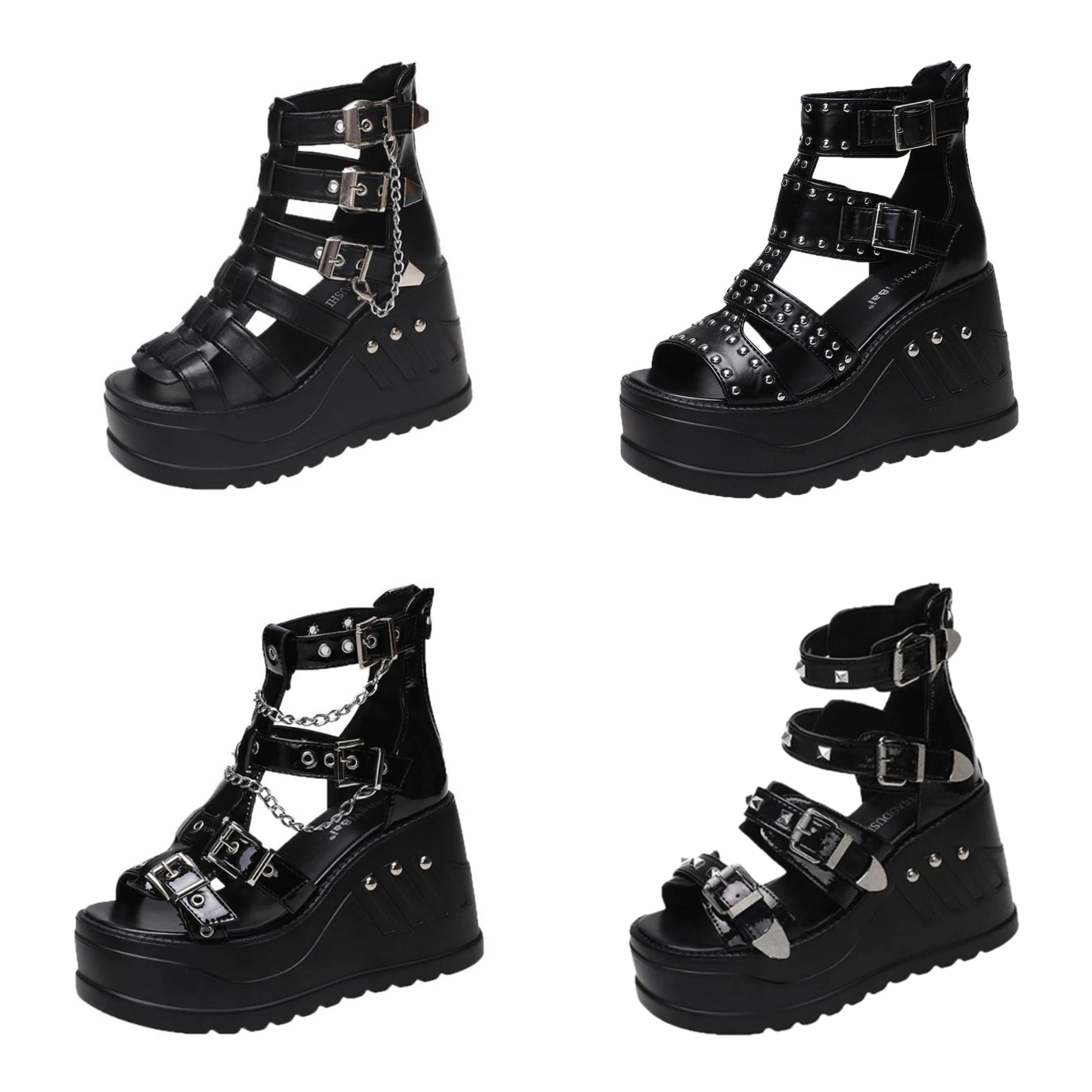 Funki Buys | Shoes | Women's Gothic Punk Rivet Wedge Sandal