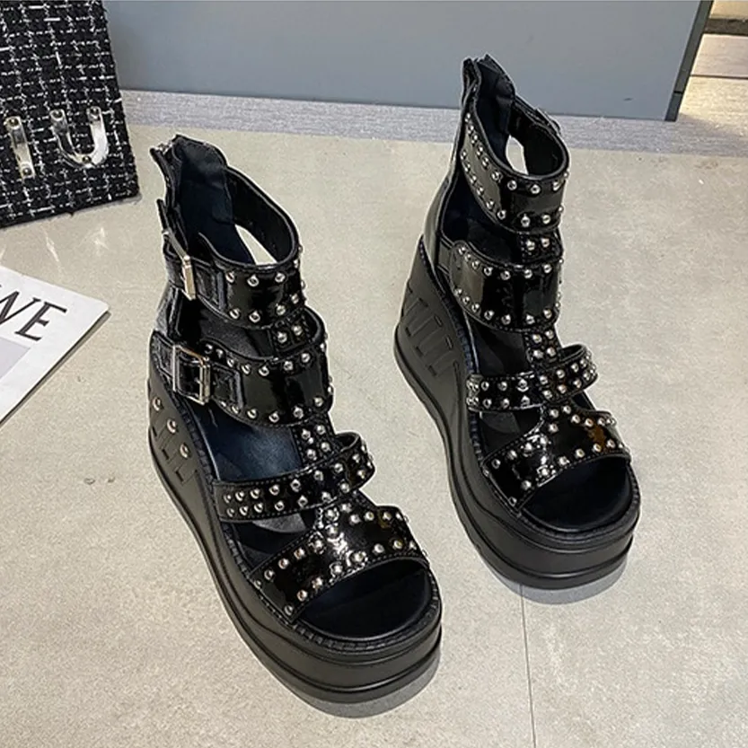 Funki Buys | Shoes | Women's Gothic Punk Rivet Wedge Sandal