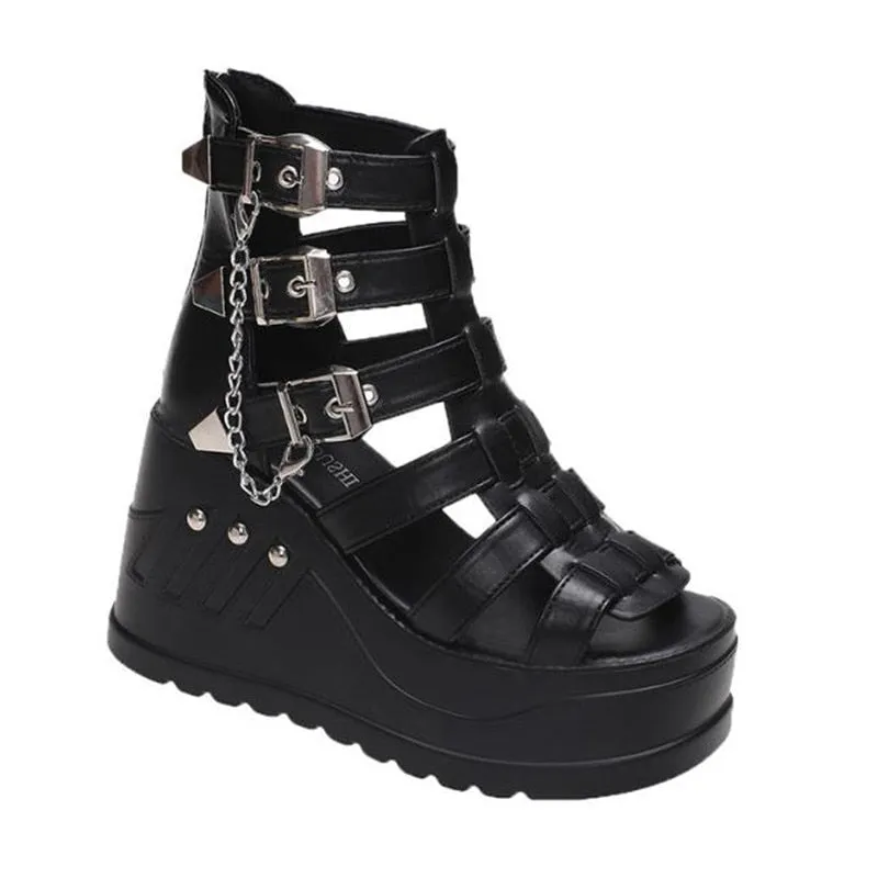 Funki Buys | Shoes | Women's Gothic Punk Rivet Wedge Sandal