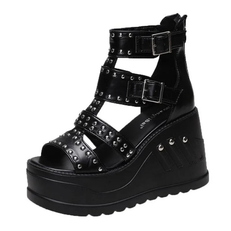 Funki Buys | Shoes | Women's Gothic Punk Rivet Wedge Sandal