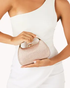 GEORGIA HANDLE BAG - NUDE SATIN-NUDE DIAMANTE