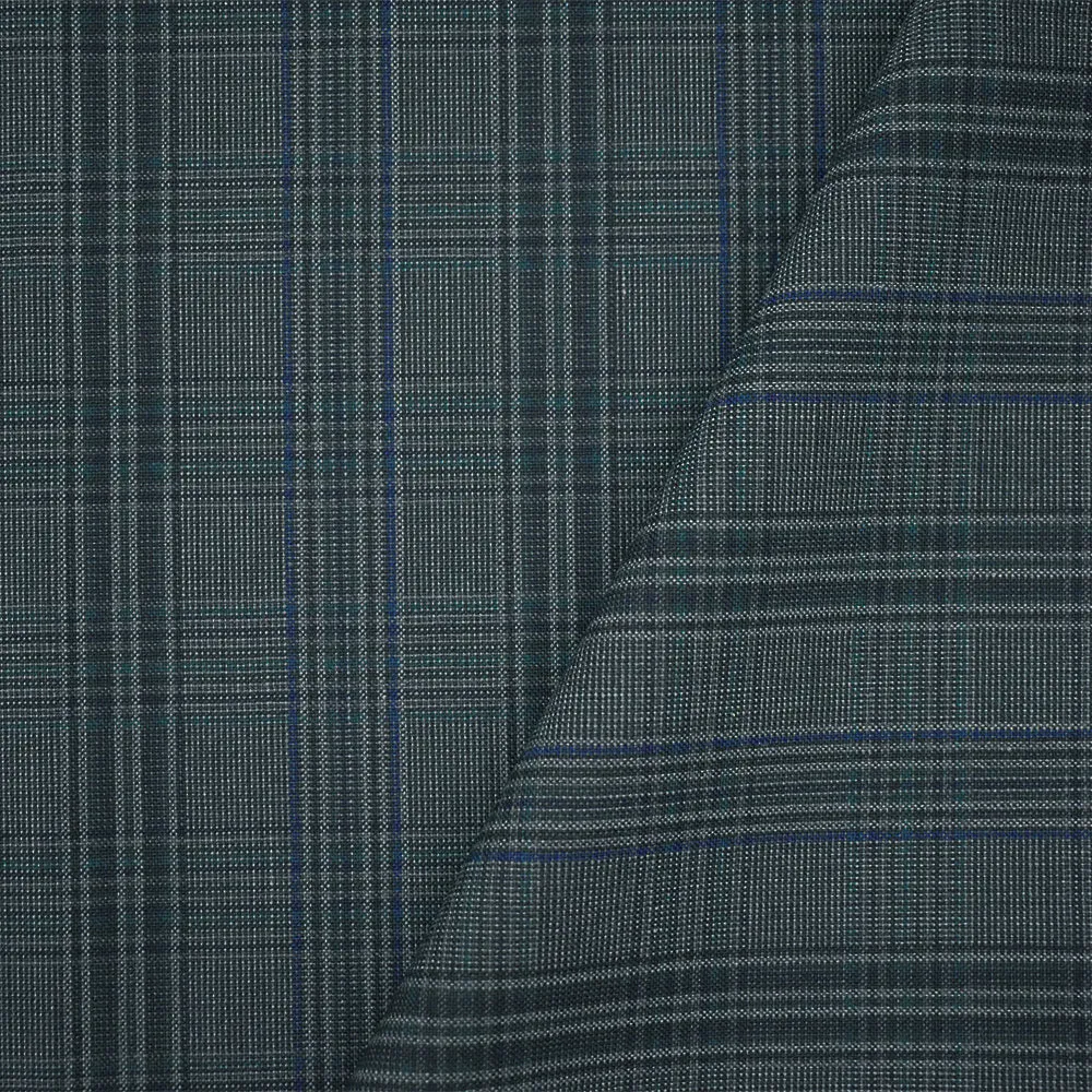 Gray-Green-Multi Poly-Wool Plaid Woven Shirting Fabric