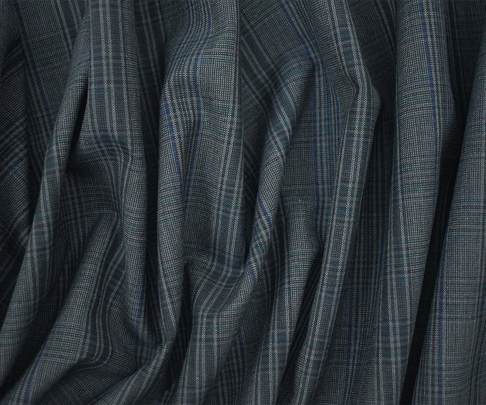 Gray-Green-Multi Poly-Wool Plaid Woven Shirting Fabric