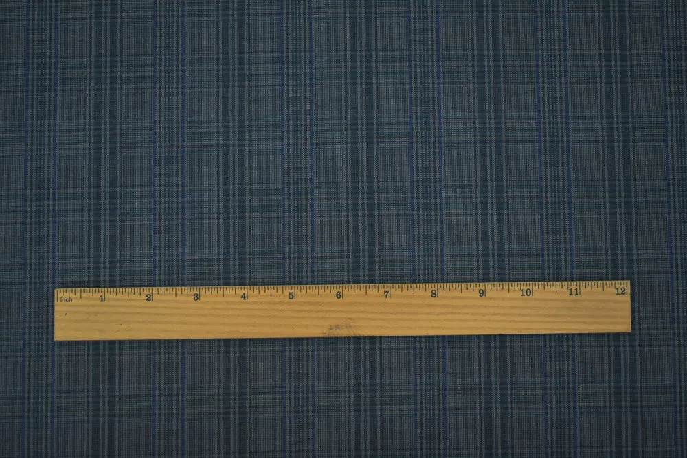 Gray-Green-Multi Poly-Wool Plaid Woven Shirting Fabric