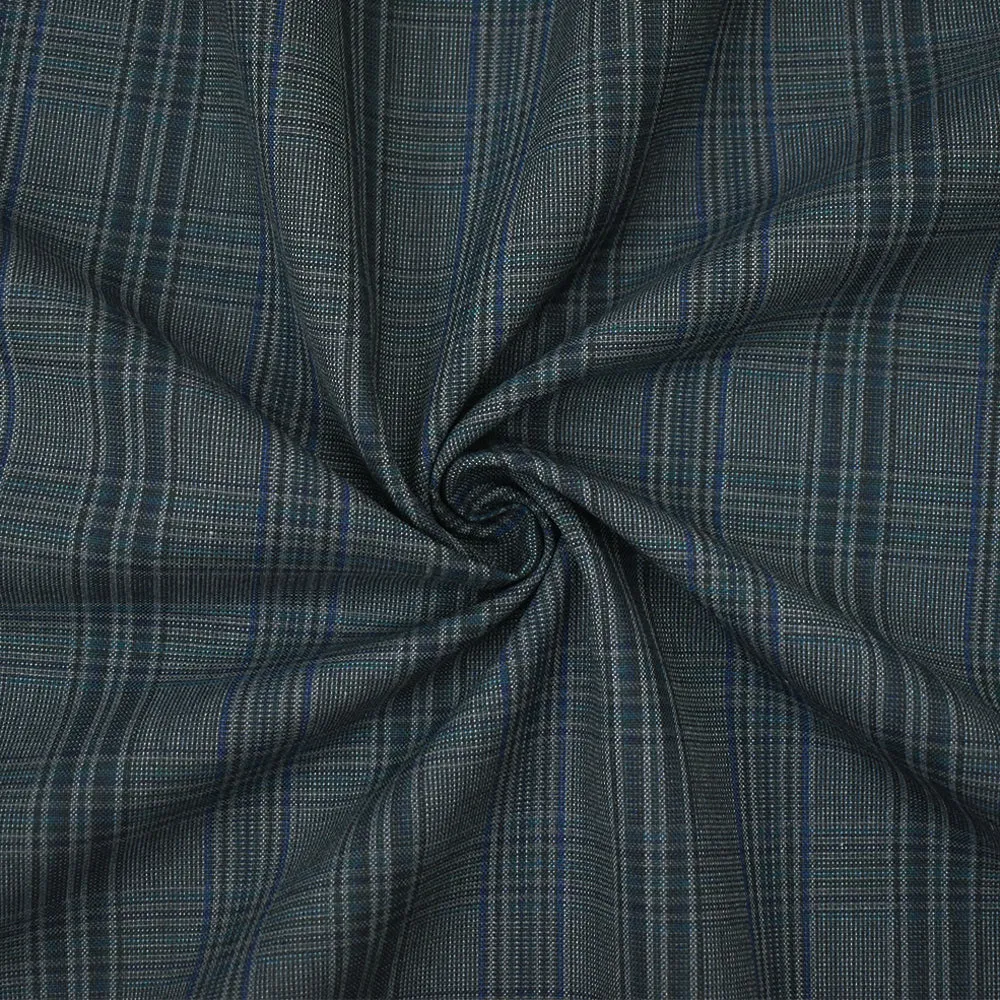 Gray-Green-Multi Poly-Wool Plaid Woven Shirting Fabric