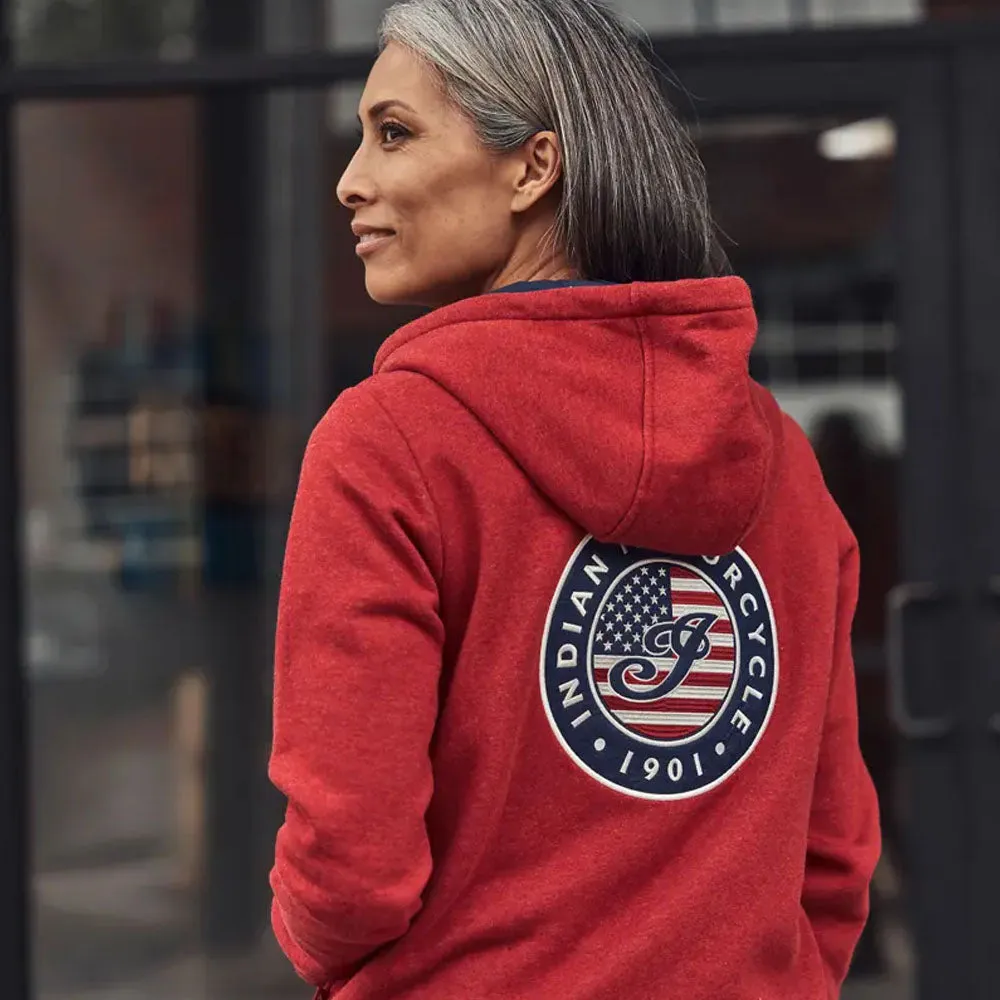 Indian Motorcycle Womens USA Flag Hoodie Red