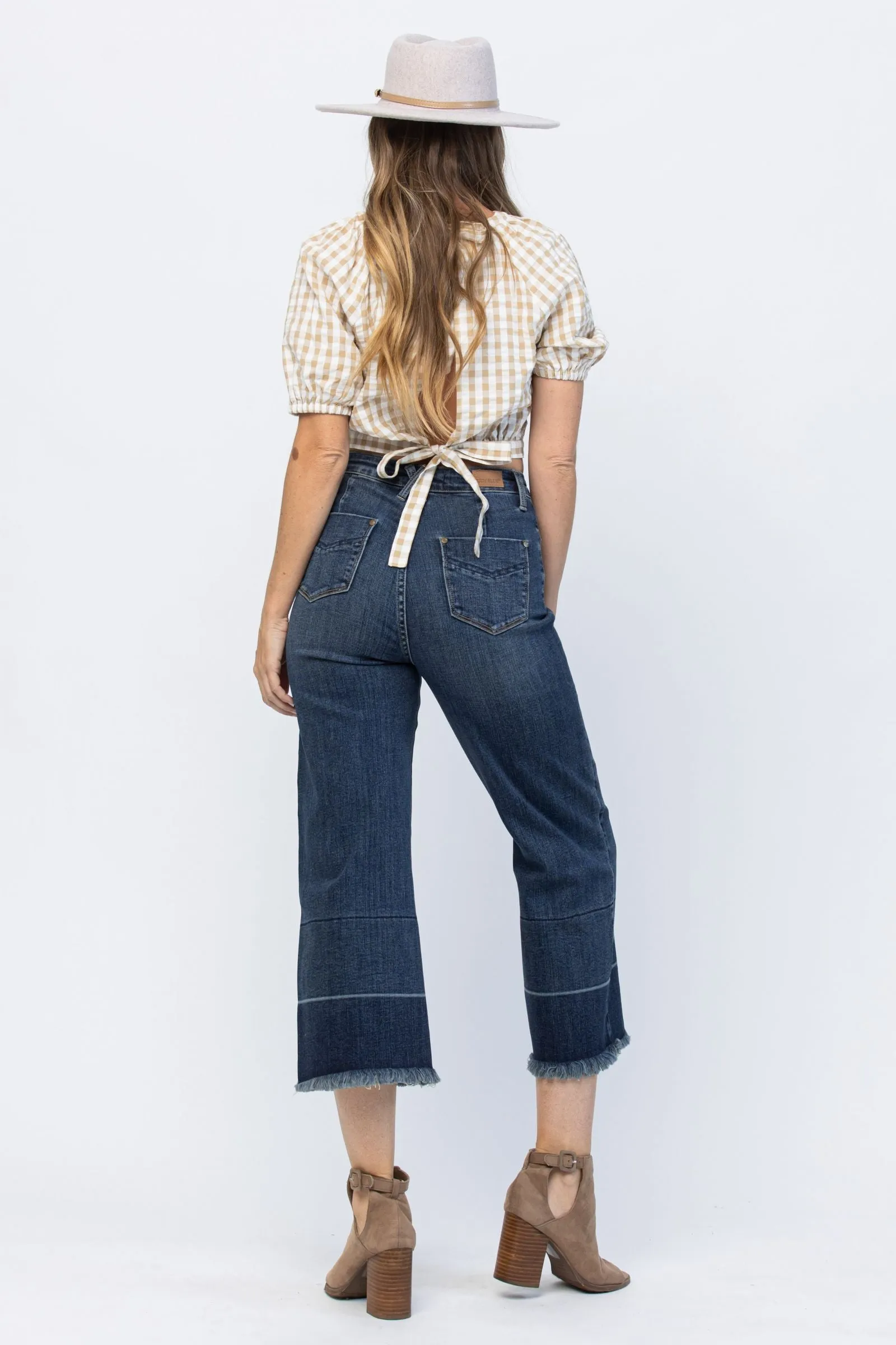 Judy Blue High Rise Wide Leg Cropped Release Hem Jeans