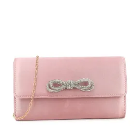 Koko Blush Pink Satin Bag with Diamante Bow