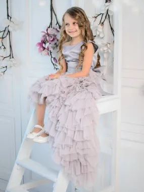 Light Grey Satin Tulle Flower Girl Dresses, Hi-low Flower Girl Dresses, Newest Flower Dresses