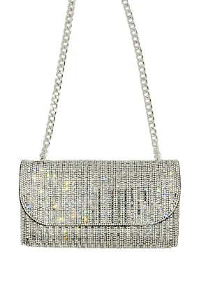 MALIA DIAMANTE CRYSTAL CHAIN SHOULDER BAG IN SILVER