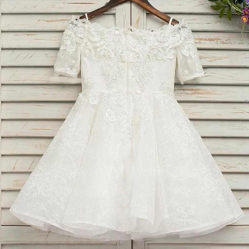 Marvelous Lace Off-the-shoulder Neckline Short A-line Flower Girl Dresses FD083