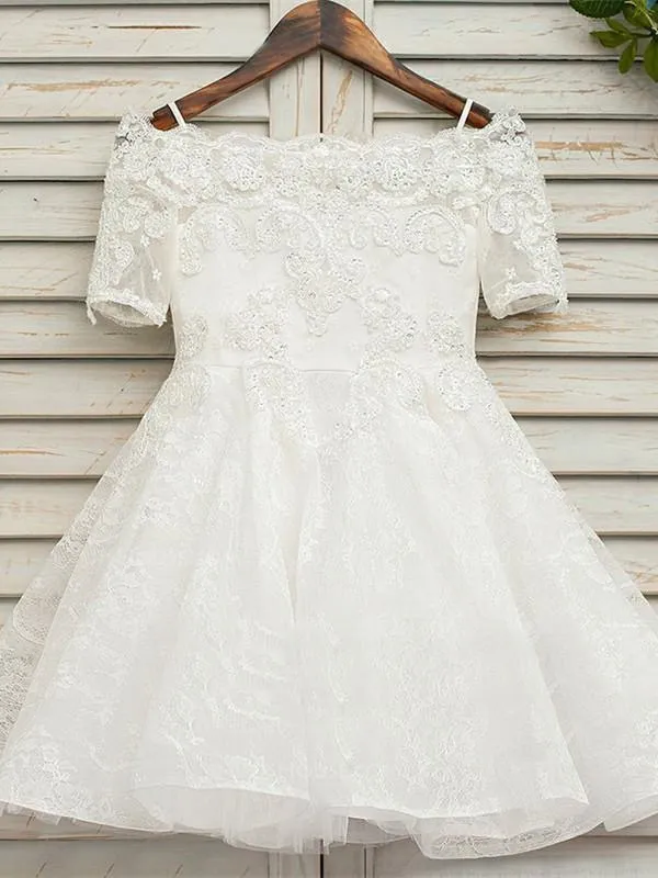 Marvelous Lace Off-the-shoulder Neckline Short A-line Flower Girl Dresses FD083